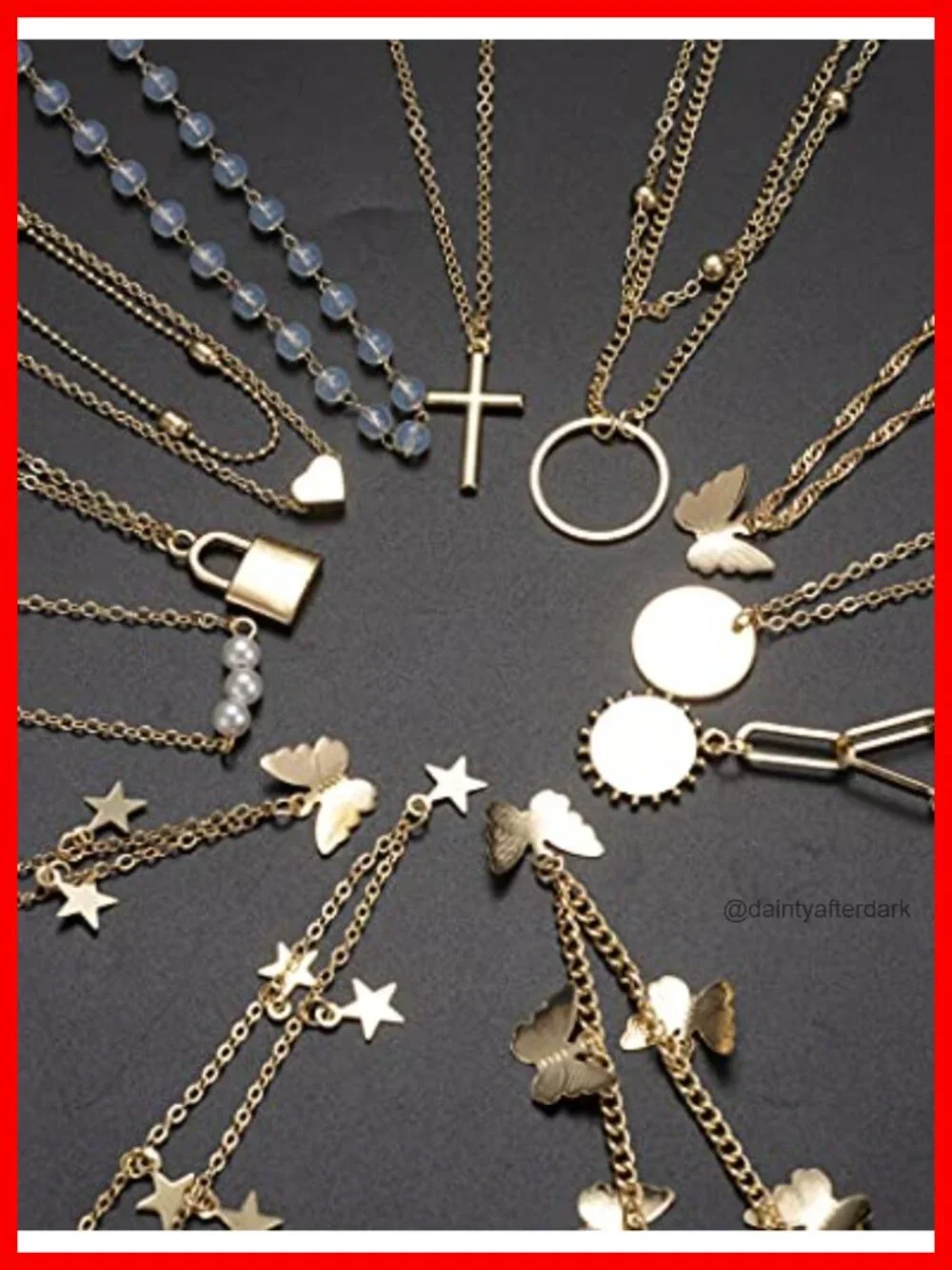 12pcs Chain Gold Bead Necklace Set Coin Moon Star Pearl Pendant Choker